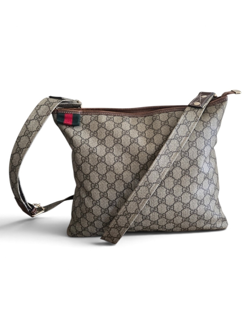 Gucci Beige GG Canvas Crossbody with Green-Red Web Accent